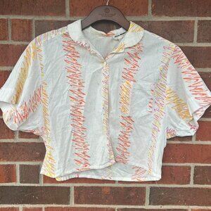 Vintage Abstract Scribble Print Cropped Button Down